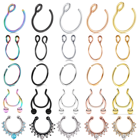 Fake Septum Nose Hoop Rings Stainless Steel Faux Lip Ear Nose Septum Ring Non Piercing Clip On Nose Hoop Rings Body Piercing ► Photo 1/6