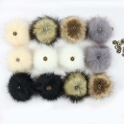 DIY Colorful Raccoon Fur Pompon 8cm Dark buckle Faux Fox Fur Pompom Fur Pom Poms for Hats Caps  for Knitted Cap Shoes Accessory ► Photo 1/5