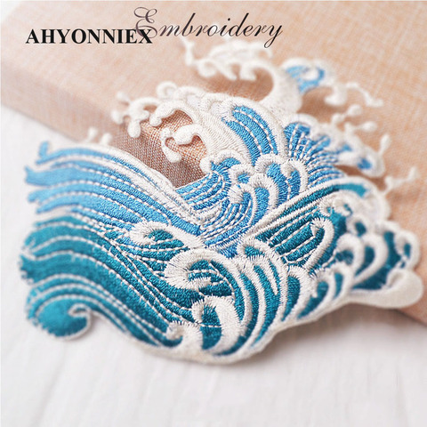 AHYONNIEX Blue Sea Spray Embroidery Repair Patches Bag Jacket Jeans Strip Iron On Patches for Clothes Pairs Glue Sticker ► Photo 1/6