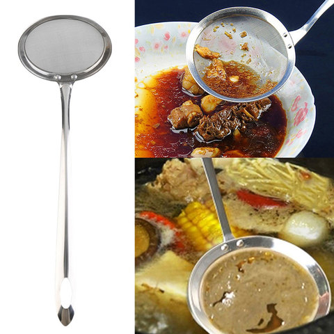 25CM Long Handle Stainless Steel Colander Filter Oil Spoon Fine Mesh Colander Sifter Sieve Kitchen Vegetable Strainer Clip ► Photo 1/6