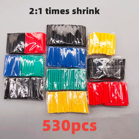 530pcs/Set Polyolefin Shrinking Assorted Heat Shrink Tube Wire Cable Insulated Sleeving Tubing Set 2:1 Waterproof pipe sleeve ► Photo 1/6