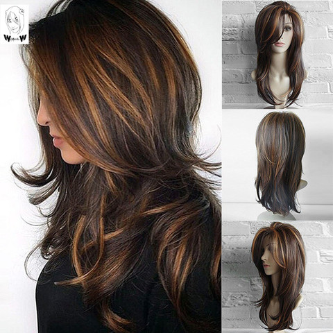 WHIMSICAL W Long Natural Wave  Wigs For Women Ombre Brown Mixed Color Heat Resistant Hair Synthetic Wig ► Photo 1/6