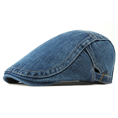 Spring Summer Solid Color Newsboy Caps Men Washed Denim Cotton Flat Peaked Cap Women Painter Beret Hats 13 ► Photo 1/5