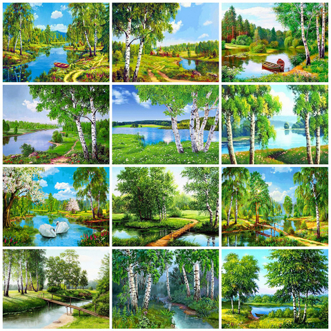 Huacan Landscape Diamond Embroidery Sale Mosaic White Birch 5D DIY Full Square Diamond Painting Tree Kit Needlework Crafts ► Photo 1/6