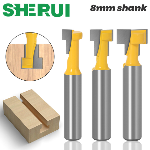 3pc 8mm Shank T-Slot Cutter Router Bit Set Hex Bolt Key Hole Bits T Slotting Milling Cutter for Wood Woodworking ► Photo 1/6