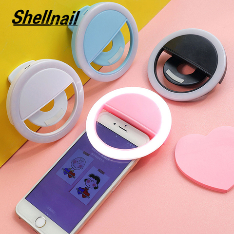 Shellnail Universal Selfie Lamp Mobile Phone Lens Portable Flash Ring LEDS Camera Luminous Ring Clip Light For iPhone XS 11 Plus ► Photo 1/6