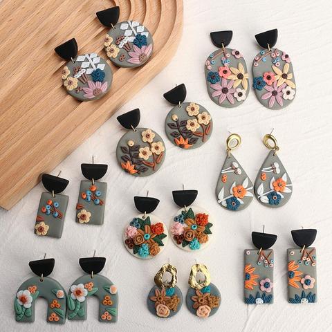 AENSOA New Unique Design Flower Polymer Clay Earrings for Women 2022 Statement Geometric Clay Drop Earrings Fashion Jewelry ► Photo 1/6