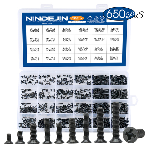 650pcs countersunk flat head phillips mini screw set m1.4 m1.7 m2 m2.5 m3 carbon steel notebook laptop screws kit for hp lenovo ► Photo 1/6