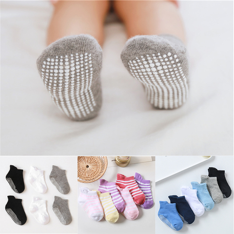 6 Pairs/lot 0 to 5 Years Anti-slip Non Skid Ankle Socks With Grips For Baby Toddler Kids Boys Girls All Seasons Cotton Socks ► Photo 1/5