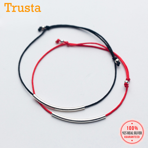 Trustdavis 100% 925 Sterling Silver Fashion Red Black Rope Adjustable Bracelet Anklets For Women Kids Birthday Present DS1013 ► Photo 1/6