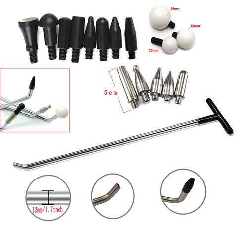 PDR Tools  Paintless Dent Repair Newly Design Rods Tools Hook Tools Push Rod with 8 Pcs Tap Down Heads (R1) ► Photo 1/6