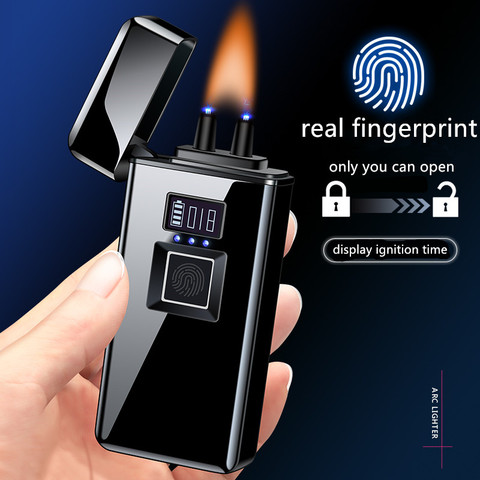 2022 Real  Fingerprint Recognition Electronic   Usb Recharge Sense Touch Electric Arc  Display Power Lighter For Father's Day ► Photo 1/6