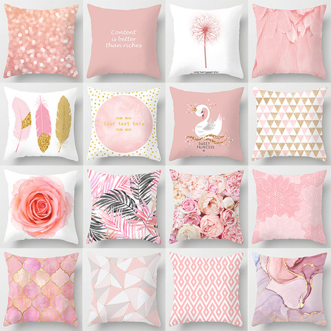 Pink Feather Pillowcase Decorative Sofa Cushion Case Bed Pillow Cover Home Decor Car Cushion Cover Cute Pillow Case 45*45cm ► Photo 1/6