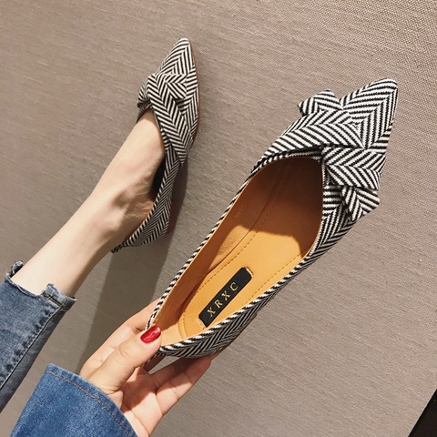 Women Flats Pointed Toe Bowknot Black Red Extra Big Size 43 44 45 46 Plus Small Size 31 32 33 Lady Flat Heel Shoes Casual Shoes ► Photo 1/5
