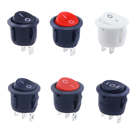 1pcs Red Black White ON/OFF Round Rocker Toggle Switch 6A/250VAC 10A 125VAC Plastic Push Button Switch 2PIN ► Photo 1/5