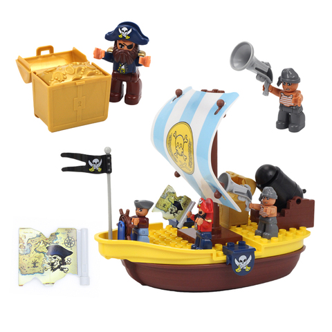 Carib Pirate Ship Model Big Building Block Parts Treasure War Compatible Duplos Figure Set Sailboat Water Toys For Children Gift ► Photo 1/6