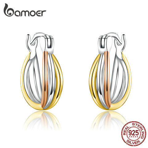 bamoer Real 925 Sterling Silver Bicolor Earrings for Women Statement Fine Jewelry Brinco earring Women Gift 2022 Bijoux SCE719 ► Photo 1/6