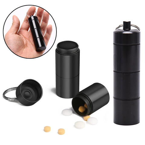 1PC Portable Aluminum Survival Waterproof Pill Box Container Medicine Storage Case First-Aid Bottle With Key Ring Travel Kits ► Photo 1/6