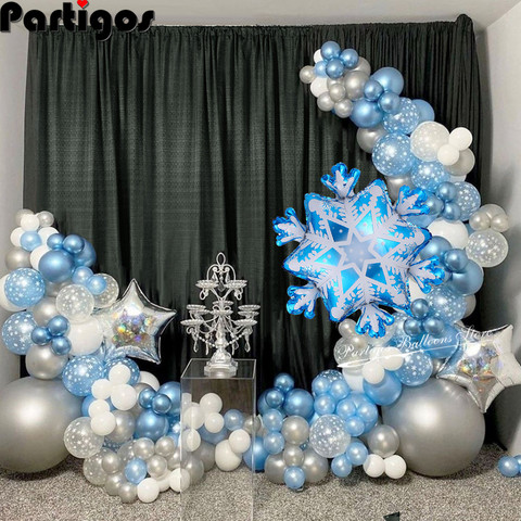 132pcs Snowflake Balloon Garland Arch kit Birthday Party Ice Snow Queen Metal Balloon Baby Shower Decoration Christmas Globos ► Photo 1/6