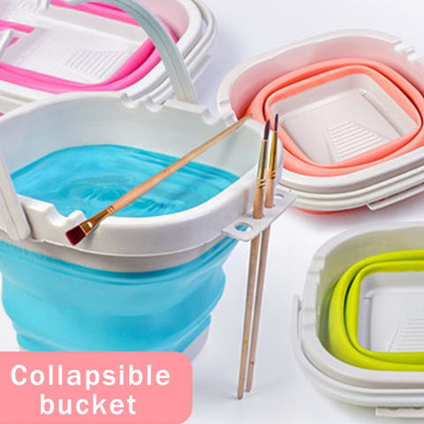 Art Folding Washing Pen Bucket Plastic/Canvas/Silicone Retractable Bucket/Barrel/Container Watercolor/Gouache/Acrylic Painting ► Photo 1/6