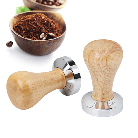Stainless Steel Coffee Tamper 51MM 49MM Flat Espresso Tamper Coffee Accessories Wood Handle Coffee Powder Hammer ► Photo 1/1