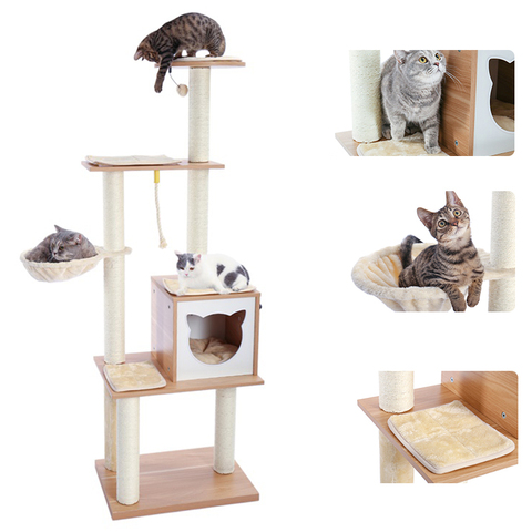 Funny Cats Tree Condo House Scratching Posts for Cats Kitten Wood Multi-Level Tower Toys Jumping Climbing for Cats Fast Shipping ► Photo 1/6