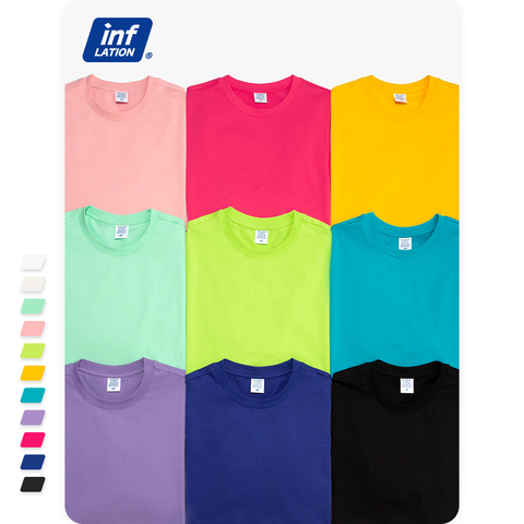 INFLATION Plain Comfy T-shirts Men Summer Classic O-neck Colorful Loose Soft Cotton Short Sleeve T-shirts Unisex Tees 1009S20 ► Photo 1/6