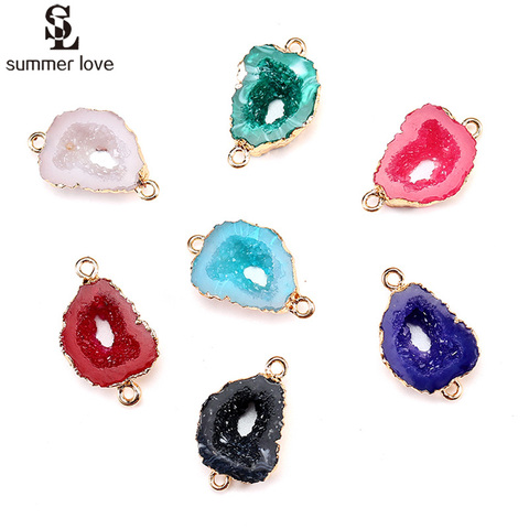 10PCS Fashion Resin Stone Connector Pendant Diy Making Fake Druzy Drusy Earrings Bracelet Necklace Charm 2 Hole Jewelry Findings ► Photo 1/6