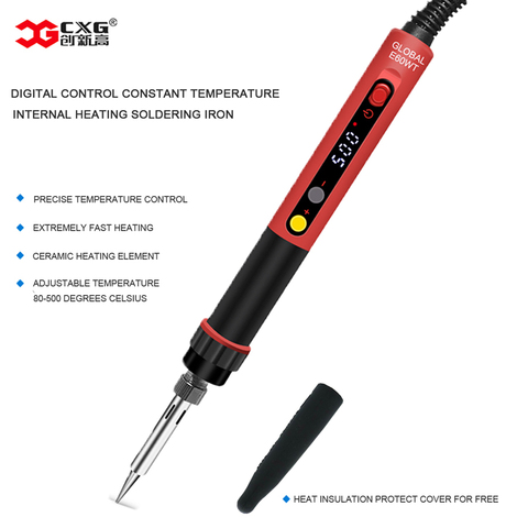 Free Shipping CXG E60w/90w/110w LCD Temperature Digital LED Adjustable Electric Soldering Iron EU Plug +10pcs Weld Tips+Cover ► Photo 1/6