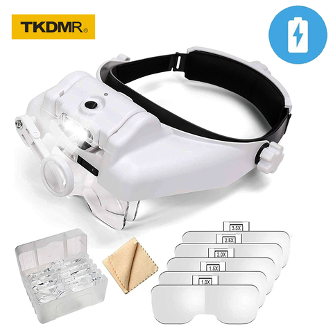 TKDMR USB Rechargeabl Head Mounted Binocular Eyewear Loupe Magnifier with 3LED Illuminated Headband Magnifying Glass For Reading ► Photo 1/6