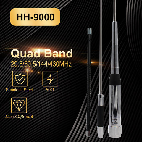 High Quality Quad Band Walkie Talkie Antenna HH-9000 29.6/50.5/144/430Mhz for TYT TH-9800 FT-8900R Mobile Radio ► Photo 1/6