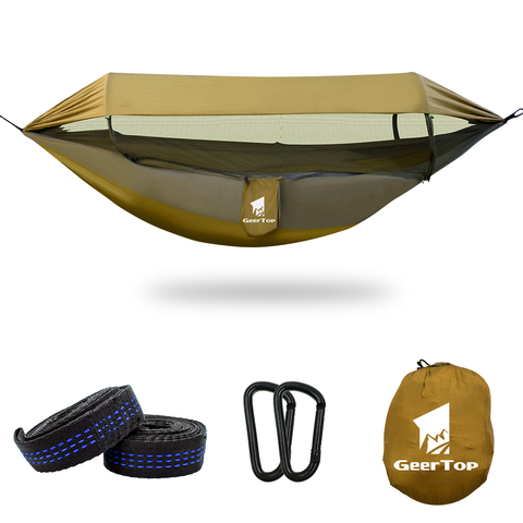 GeerTop Upgraded Hammock 3 in 1 Hammocks Sun Shelter Tarp Waterproof Durable Nylon with Anti-Mosquito Net Home Garden Play ► Photo 1/6