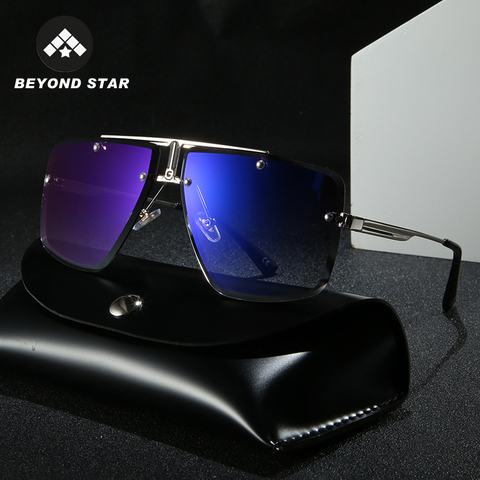 BEYONDSTAR Trendy Square Rimless Men Sunglasses Luxury 2022 Brand Designer Retro Brown Lens Sunglases Metal Frame Glasses G50011 ► Photo 1/6