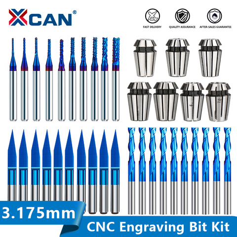 XCAN End Mill with ER Collet Chuck PCB Milling Cutter Carving Bit Flat End Mill CNC Router Bit Machine Milling Tools ► Photo 1/5