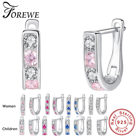 Luxury Cute Fashion Clear CZ Pink Blue Crystal Stud Earrings for Women Baby Children Girls Kids 925 Sterling Sliver Earrings ► Photo 1/6