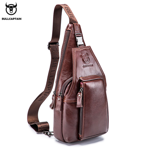 BULLCAPTAIN Men's Genuine Leather Chest pack Chest bag men Multifunctional Headphone Jack Bages Casual Messenger Bags Men Bag's ► Photo 1/6