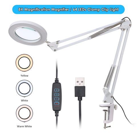 Foldable Professional 5X Magnifying Glass Desk Lamp Magnifier LED Light Reading Lamp with Three Dimming Modes USB Power Supply ► Photo 1/6