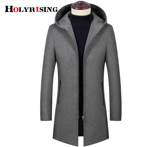 Holyrising Men Hood wool coat  Winter British style men's wool coat New design Zipper Top quality hooded woolen coat men 19043-5 ► Photo 1/6