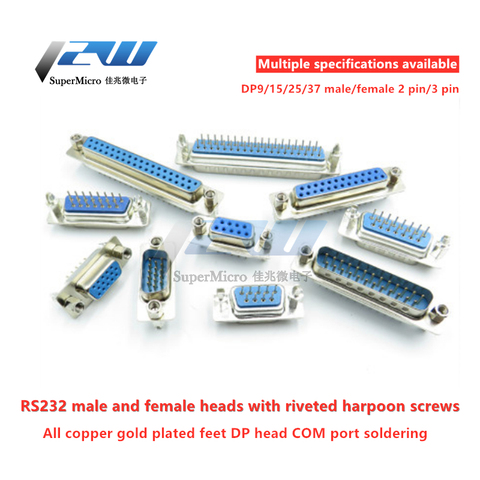 5pcs/lot DB9 DB15 DB25 DB37 9/15/25/37 Straight Pin 180 Degree Male and Female D-sub PCB Mount DP9 DP15 DP25 DP37 connector ► Photo 1/6