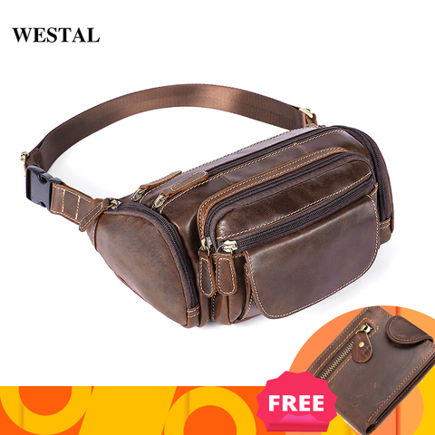 WESTAL genuine leather Travel Waist Pack Fanny Pack men Leather Belt Waist bags phone pack small chest messenger for man 8355 ► Photo 1/1