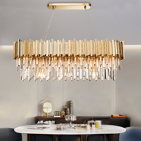 Luxury Plated Gold Metal Lustre K9 Crystal Led Pendant Lights E14 Luminarias Dining Room Straight Pendant Lamp Lighting Fixtures ► Photo 1/5