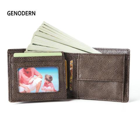 GENODERN New Arrival RFID Short Wallet for Men with Coin Pocket Genuine Leather Men Wallets Bifold Male Purse Man Wallet ► Photo 1/6