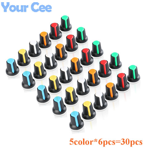 30PCS/lot WH148 Potentiometer Knob Kit Plastic Knobs Cap 6mm Shaft Hole AG2 Yellow Orange Blue White Red 5value*6PCS=30PCS ► Photo 1/6