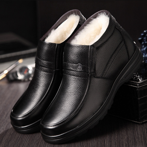 2022 Winter Men Genuine Leather Boots Quality Thick Wool Male Warm Snow Boots Outdoor Waterproof Botas Rubber Shoes Footwear ► Photo 1/6