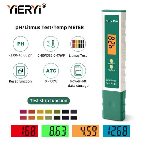 yieryi Digital PH Meter PH Tester Pen Litmus Tester 0.01 PH High Accuracy Water Quality Tester with ATC PH Test Strips Function ► Photo 1/6
