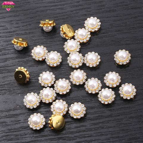 RESEN 12mm 100pcs Gold Sewing Pearl Beads Sew on Rhinestones Flatback Flower Pearl for Garment ► Photo 1/5