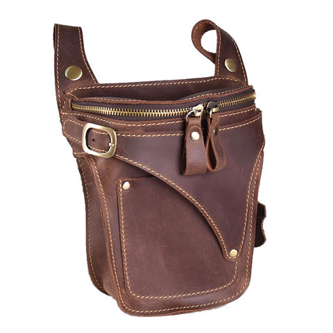 Crazy Horse Leather motorcycle Bag For Men Genuine Leather Belt Bag High Vintage Men's Waist Pack Male Hip Fanny Packs Bag ► Photo 1/6