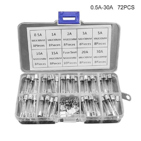 72pcs 6x30mm Fast-blow Glass Fuses Quick Blow Car Glass Tube Fuses Assorted and 10pcs fuse seat 6*30 home fuse with box ► Photo 1/6