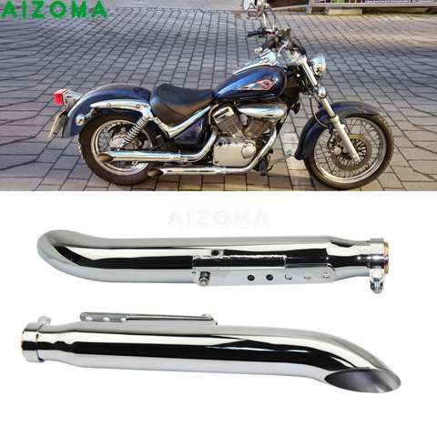 1 Pair Motorcycle Exhaust Muffller Pipe for Harley Suzuki VL 125 800 1500 Intruder Bobber Chrome Tapered Turn Out Iron Silencer ► Photo 1/6