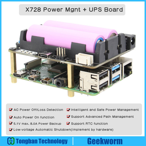 Raspberry Pi 18650 UPS(Max 5.1V 8A), X728 Power Mangement Board with AC Power Loss Dectection & Safe Shutdown for Pi 4B/3B+/ 3B ► Photo 1/6